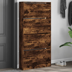 vidaXL Shoe Cabinet with 4 Flip-Drawers Smoked Oak 80x21x163.5 cm 1