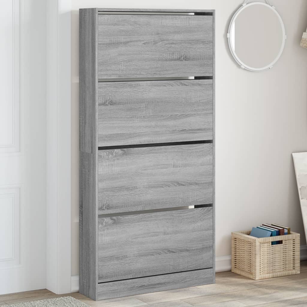 vidaXL Shoe Cabinet with 4 Flip-Drawers Grey Sonoma 80x21x163.5 cm 1