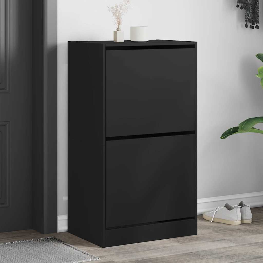 vidaXL Shoe Cabinet with 2 Flip-Drawers Black 60x42x108 cm 1