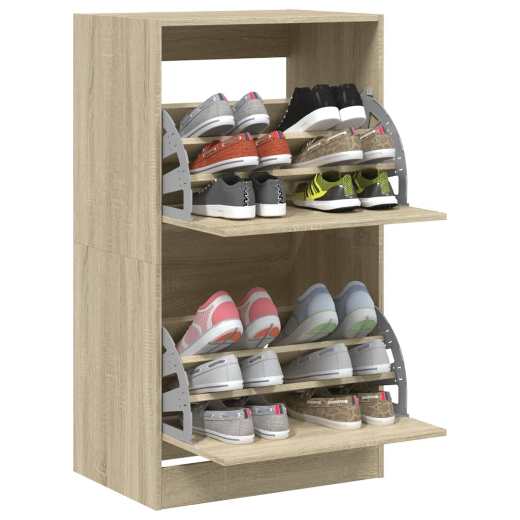 vidaXL Shoe Cabinet with 2 Flip-Drawers Sonoma Oak 60x42x108 cm 4
