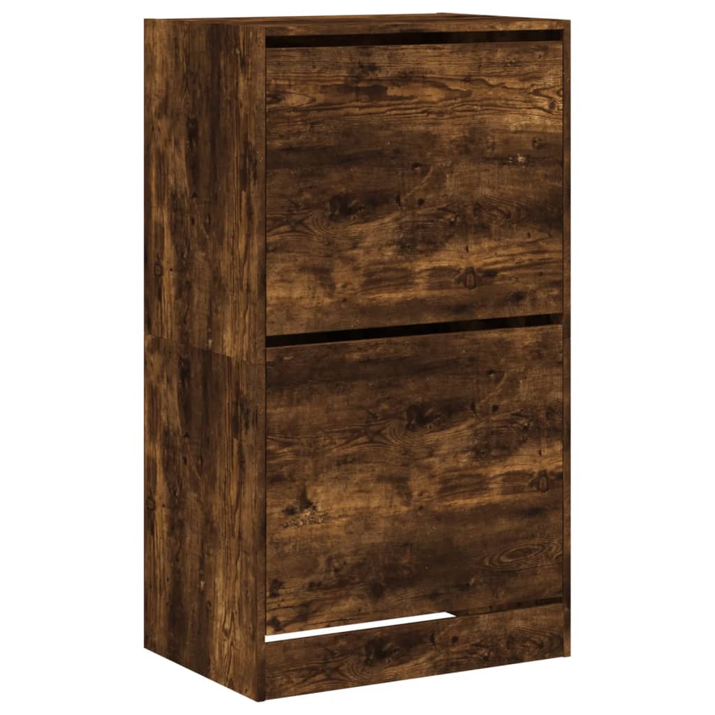 vidaXL Shoe Cabinet with 2 Flip-Drawers Smoked Oak 60x42x108 cm 2