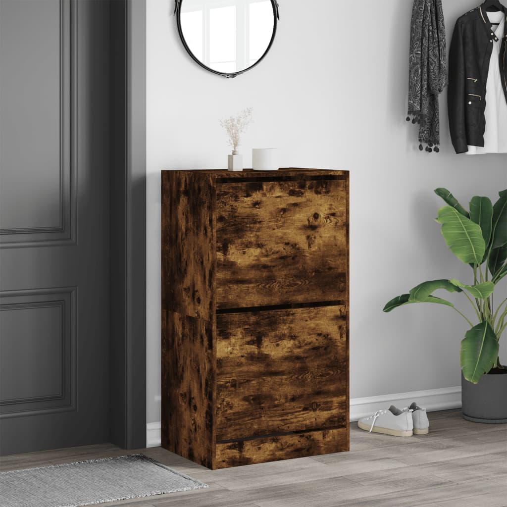 vidaXL Shoe Cabinet with 2 Flip-Drawers Smoked Oak 60x42x108 cm 3