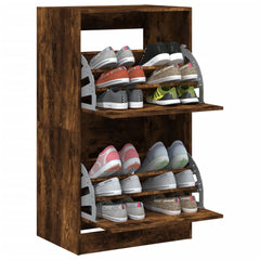 vidaXL Shoe Cabinet with 2 Flip-Drawers Smoked Oak 60x42x108 cm 4