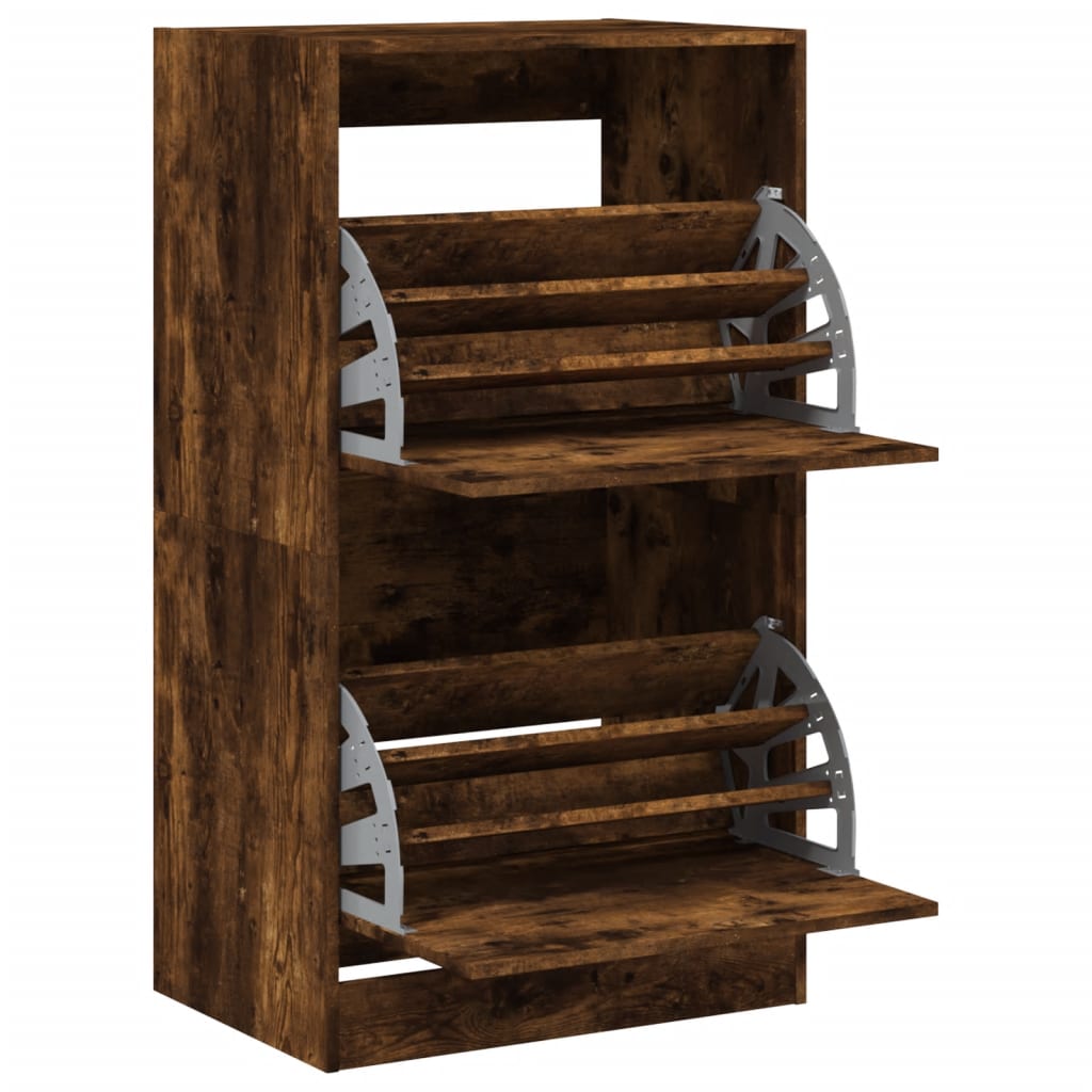 vidaXL Shoe Cabinet with 2 Flip-Drawers Smoked Oak 60x42x108 cm 5