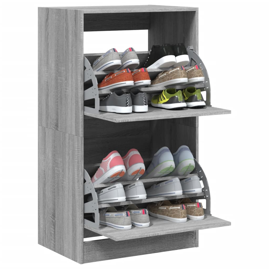 vidaXL Shoe Cabinet with 2 Flip-Drawers Grey Sonoma 60x42x108 cm 4