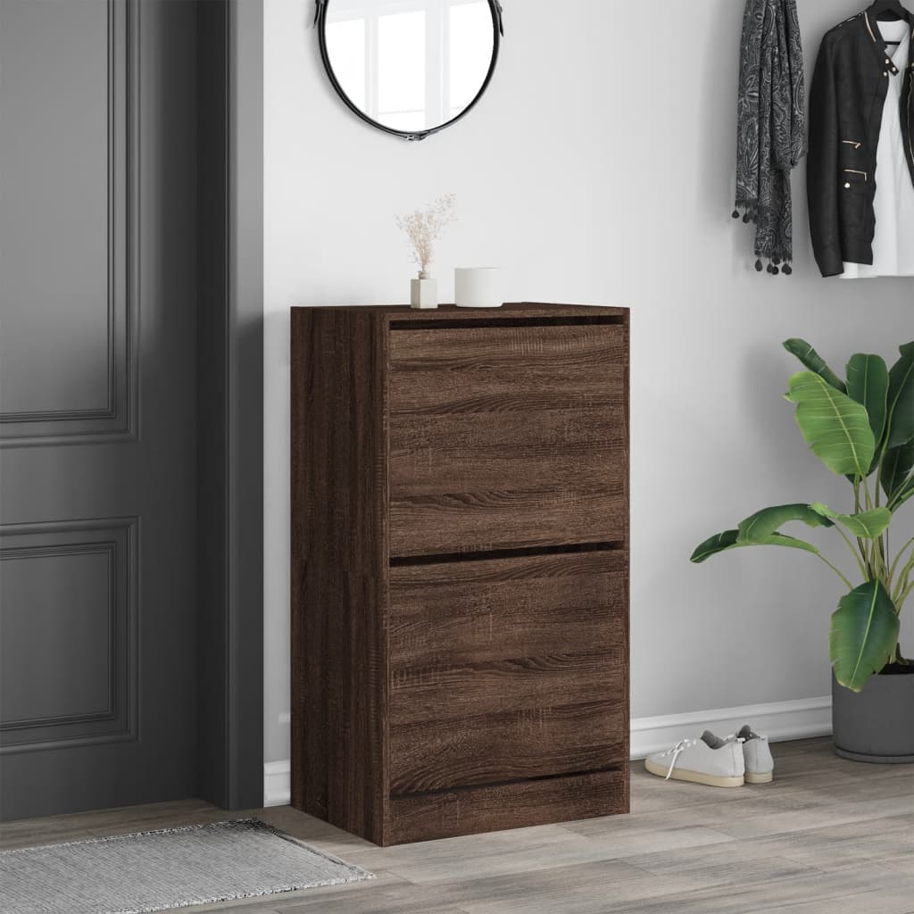 vidaXL Shoe Cabinet with 2 Flip-Drawers Brown Oak 60x42x108 cm 3