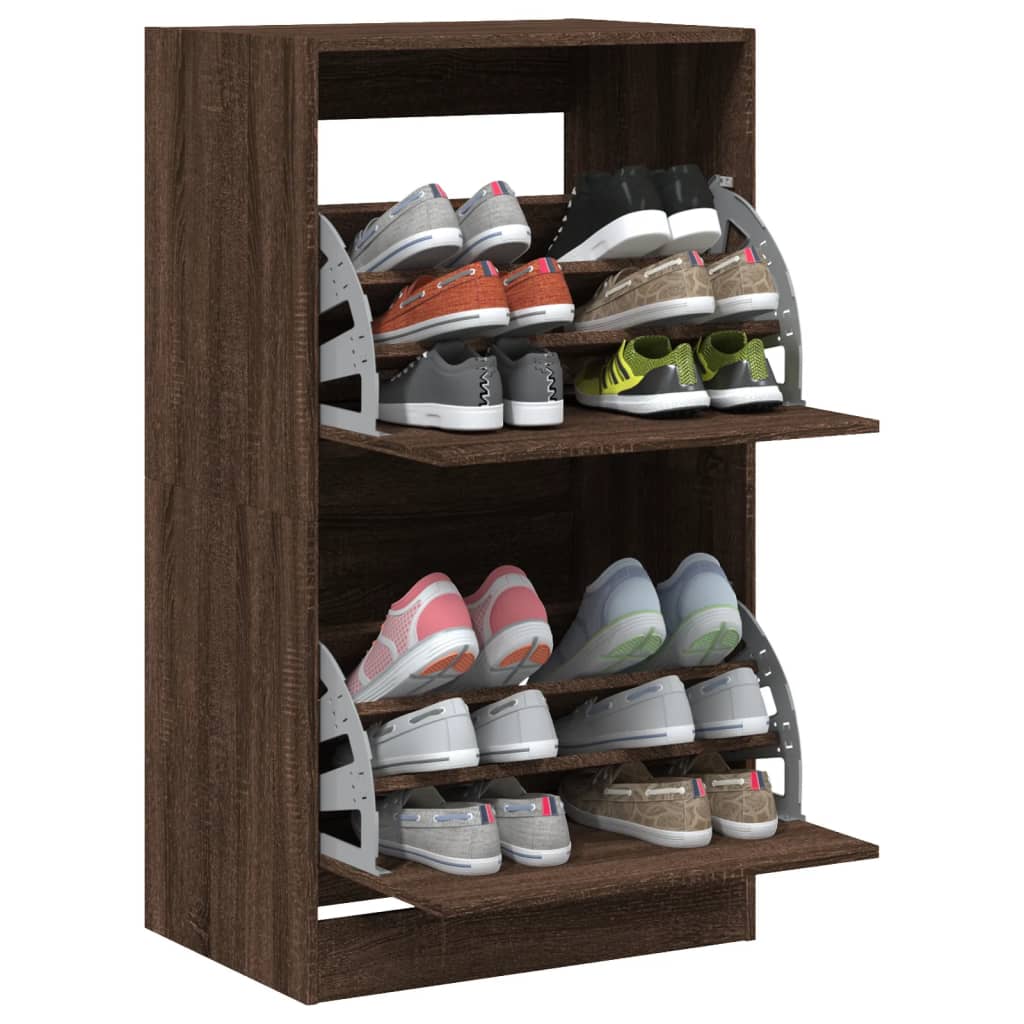 vidaXL Shoe Cabinet with 2 Flip-Drawers Brown Oak 60x42x108 cm 4
