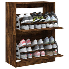 vidaXL Shoe Cabinet with 2 Flip-Drawers Smoked Oak 80x42x108 cm 4
