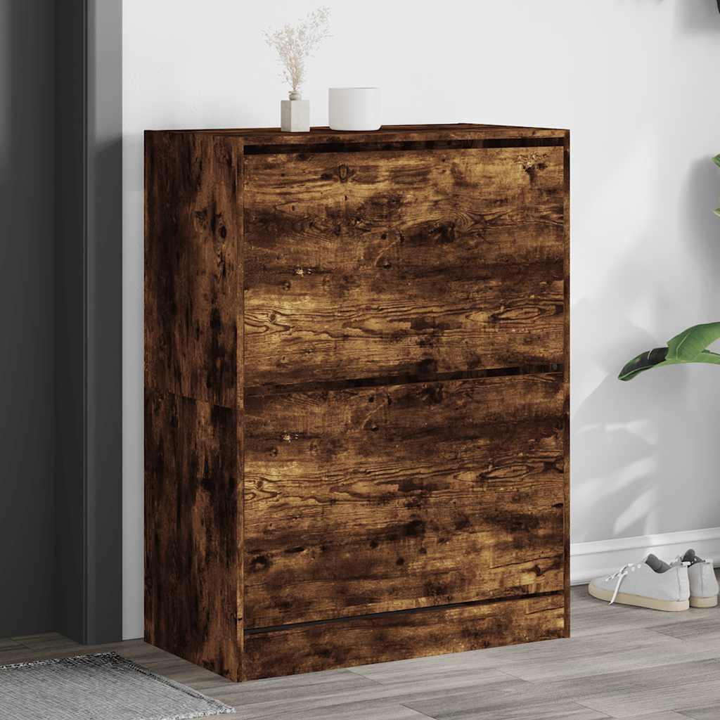 vidaXL Shoe Cabinet with 2 Flip-Drawers Smoked Oak 80x42x108 cm 1