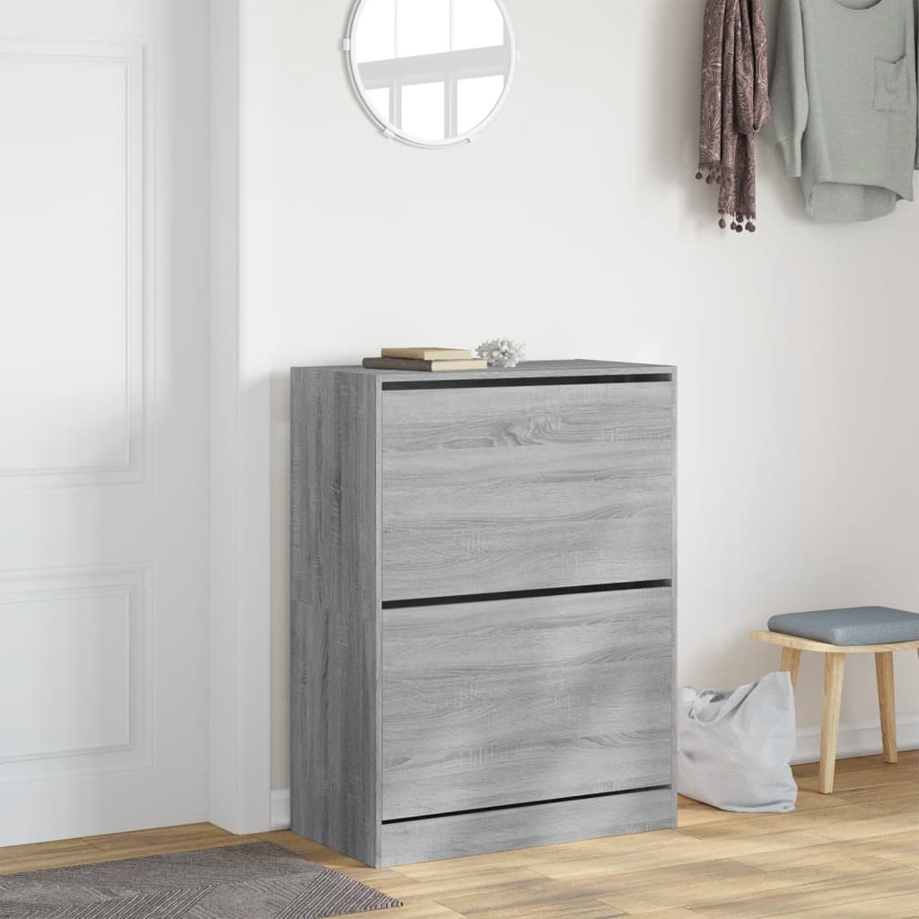 vidaXL Shoe Cabinet with 2 Flip-Drawers Grey Sonoma 80x42x108 cm 3