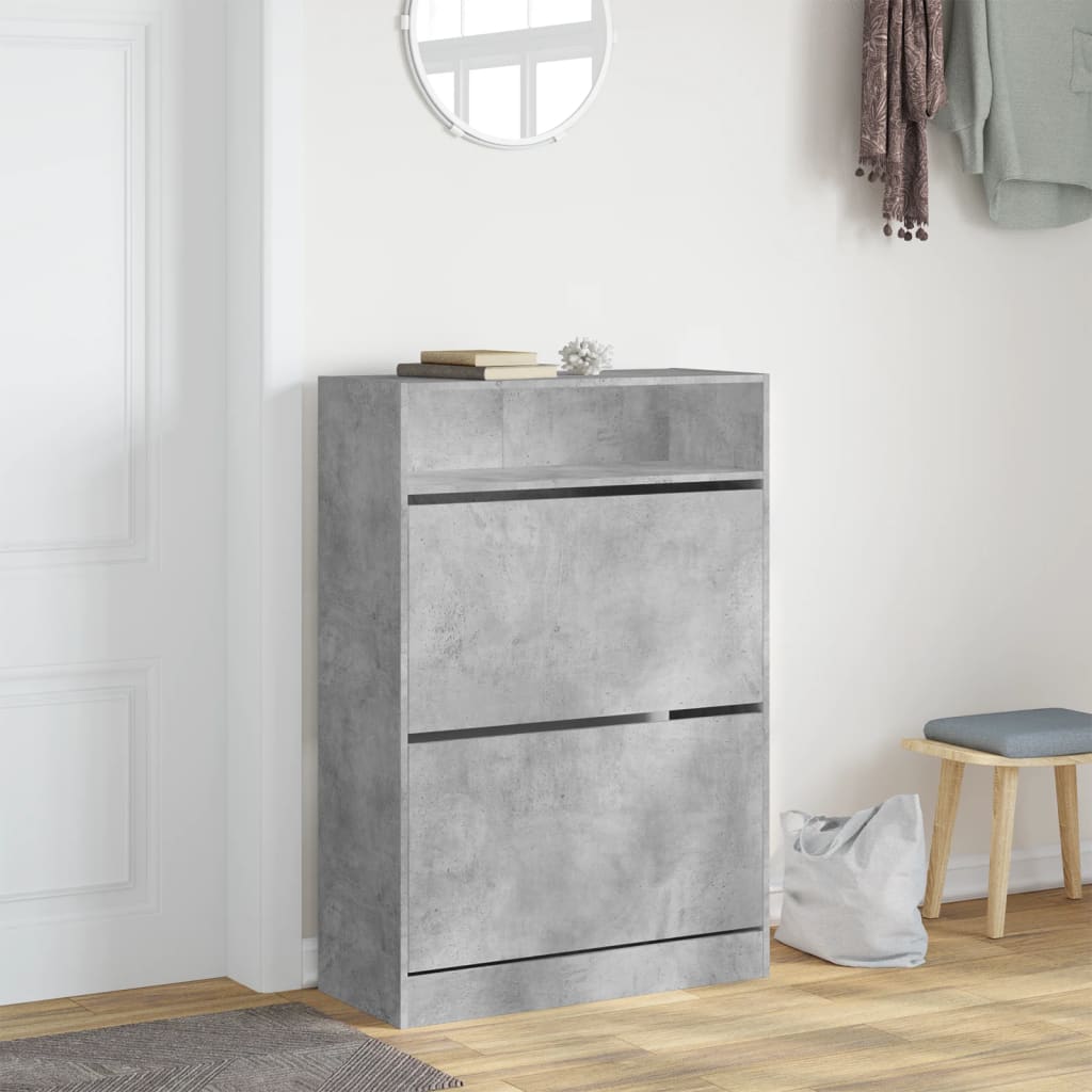 vidaXL Shoe Cabinet with 2 Flip-Drawers Concrete Grey 80x34x116 cm 3