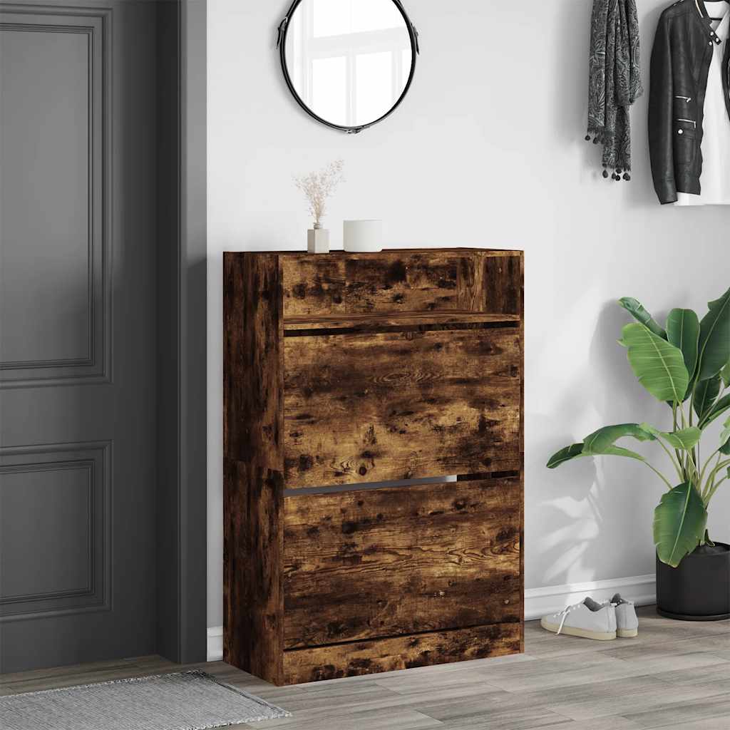 vidaXL Shoe Cabinet with 2 Flip-Drawers Smoked Oak 80x34x116 cm 3