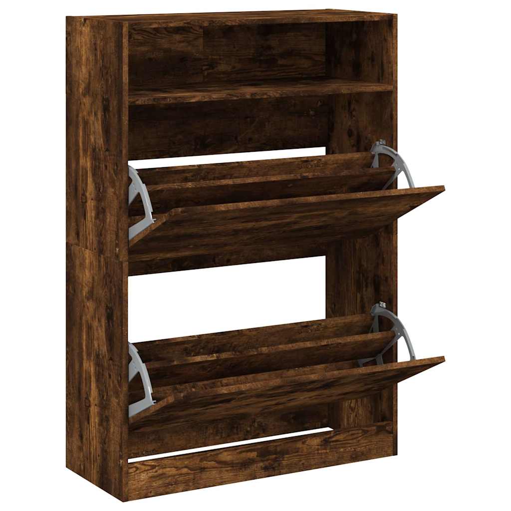 vidaXL Shoe Cabinet with 2 Flip-Drawers Smoked Oak 80x34x116 cm 5