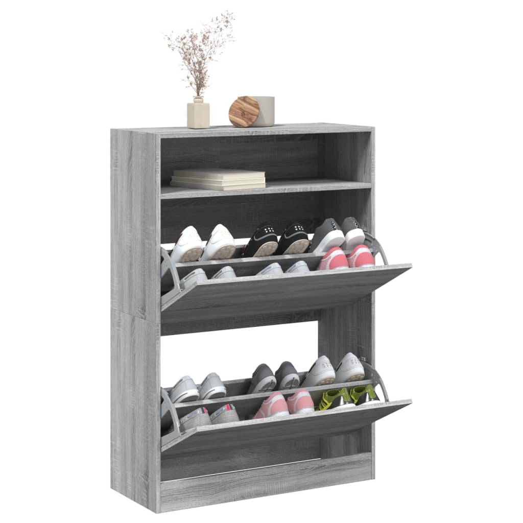 vidaXL Shoe Cabinet with 2 Flip-Drawers Grey Sonoma 80x34x116 cm 4