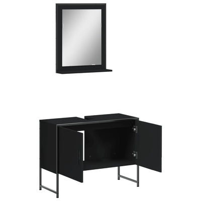 2 Piece Bathroom Cabinet Set Black Engineered Wood