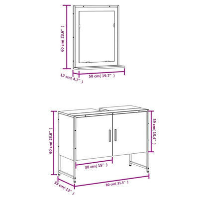 2 Piece Bathroom Cabinet Set Black Engineered Wood