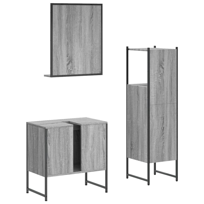 3 Piece Bathroom Cabinet Set Grey Sonoma Engineered Wood