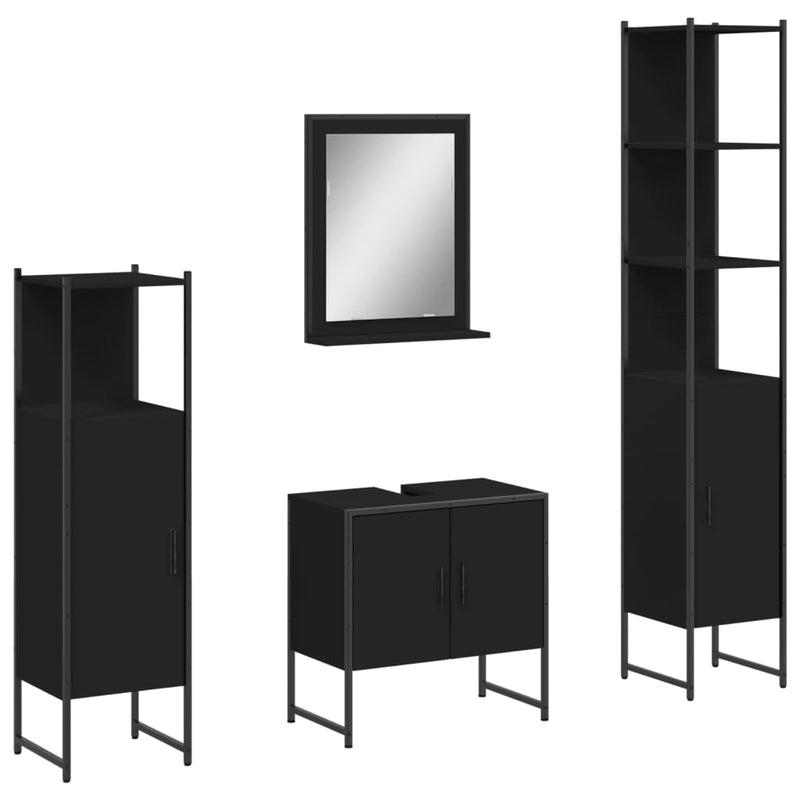 4 Piece Bathroom Cabinet Set Black Engineered Wood