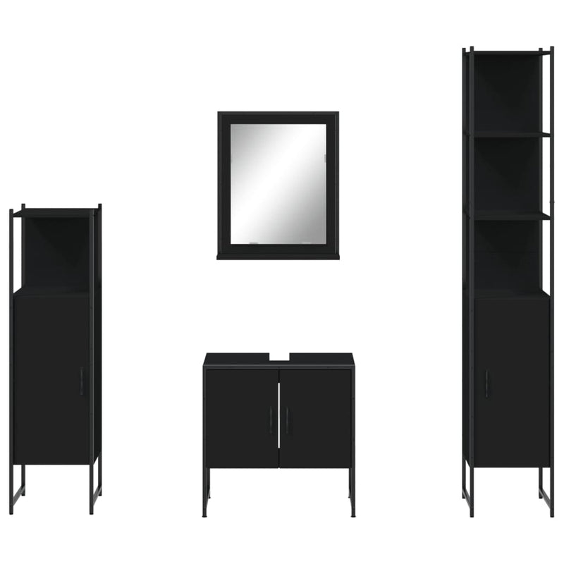 4 Piece Bathroom Cabinet Set Black Engineered Wood