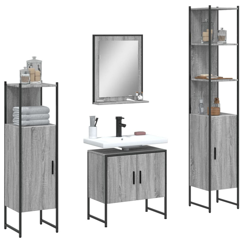 4 Piece Bathroom Cabinet Set Grey Sonoma Engineered Wood