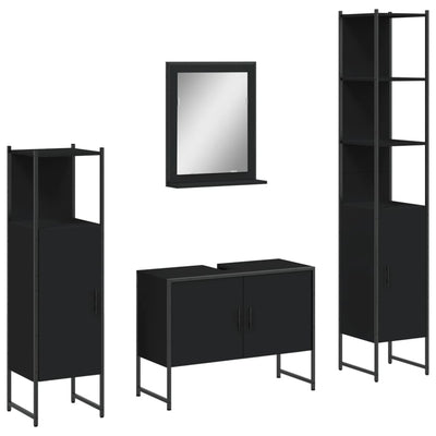 4 Piece Bathroom Cabinet Set Black Engineered Wood