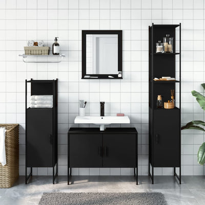 4 Piece Bathroom Cabinet Set Black Engineered Wood