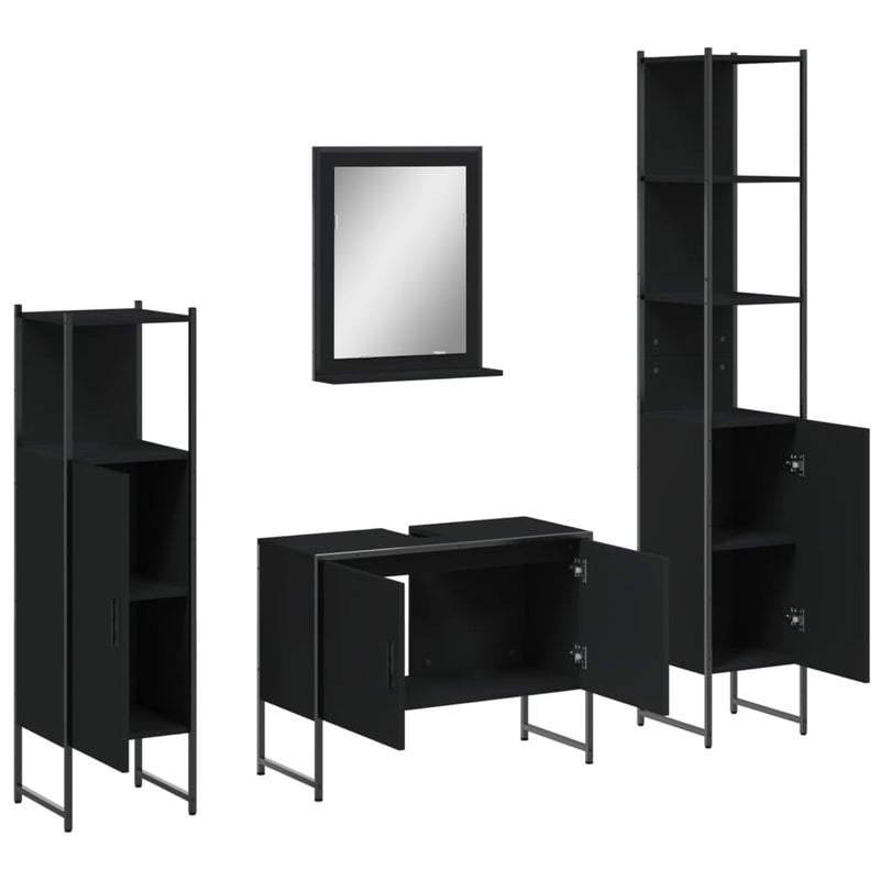 4 Piece Bathroom Cabinet Set Black Engineered Wood