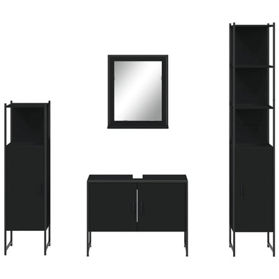 4 Piece Bathroom Cabinet Set Black Engineered Wood