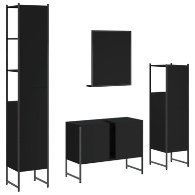 4 Piece Bathroom Cabinet Set Black Engineered Wood