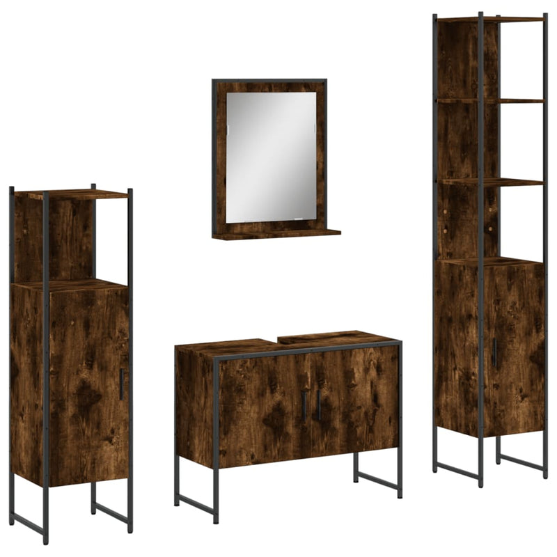 4 Piece Bathroom Cabinet Set Smoked Oak Engineered Wood