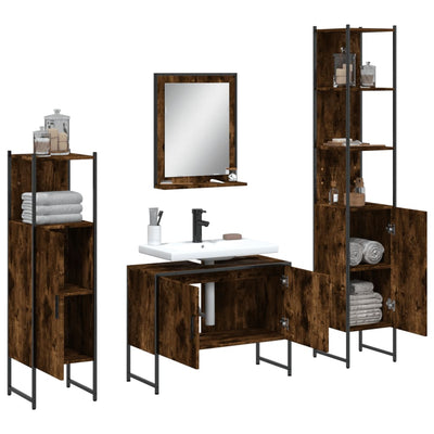 4 Piece Bathroom Cabinet Set Smoked Oak Engineered Wood