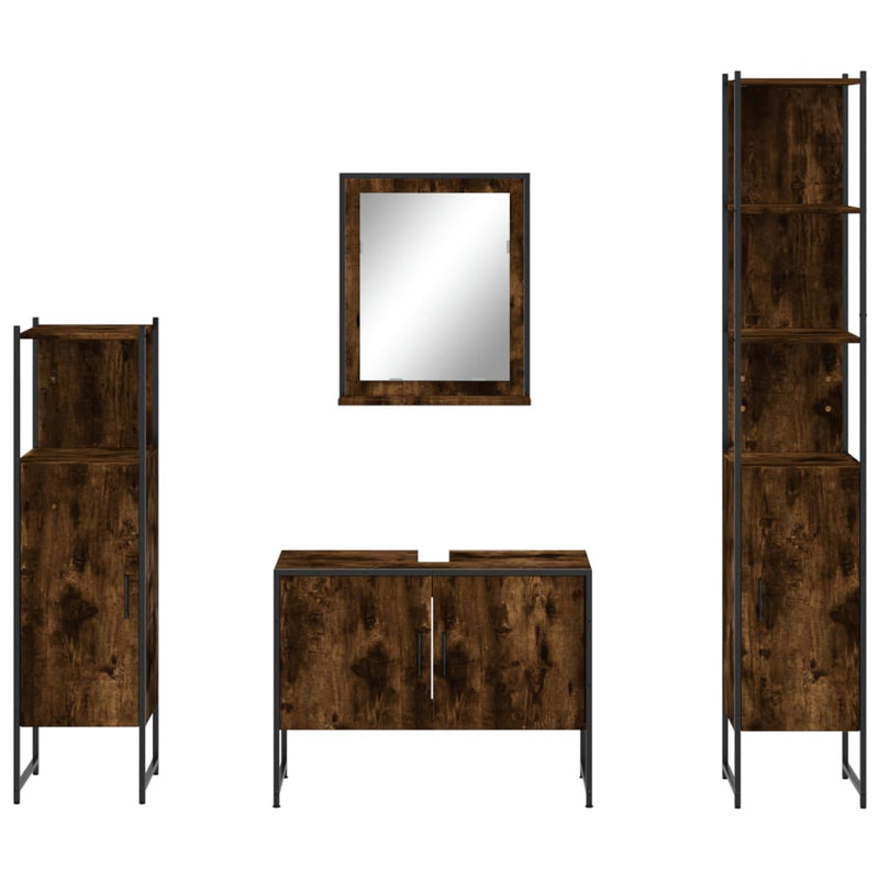 4 Piece Bathroom Cabinet Set Smoked Oak Engineered Wood