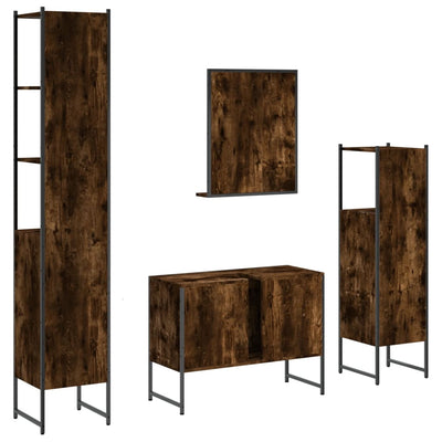 4 Piece Bathroom Cabinet Set Smoked Oak Engineered Wood