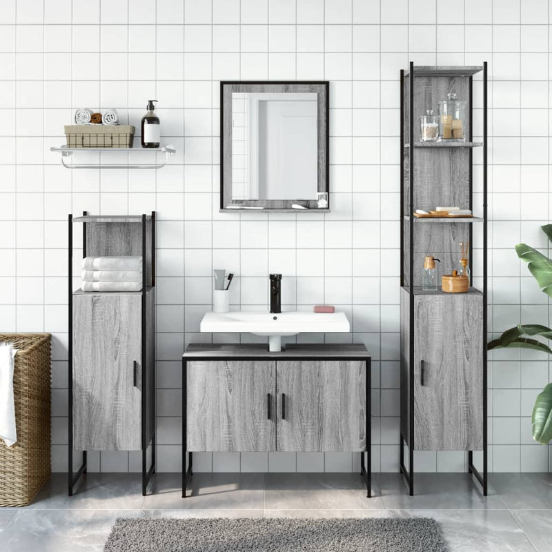 4 Piece Bathroom Cabinet Set Grey Sonoma Engineered Wood