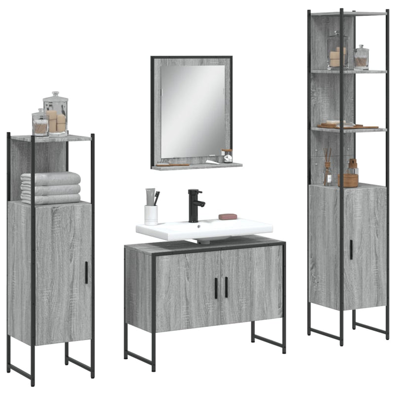 4 Piece Bathroom Cabinet Set Grey Sonoma Engineered Wood