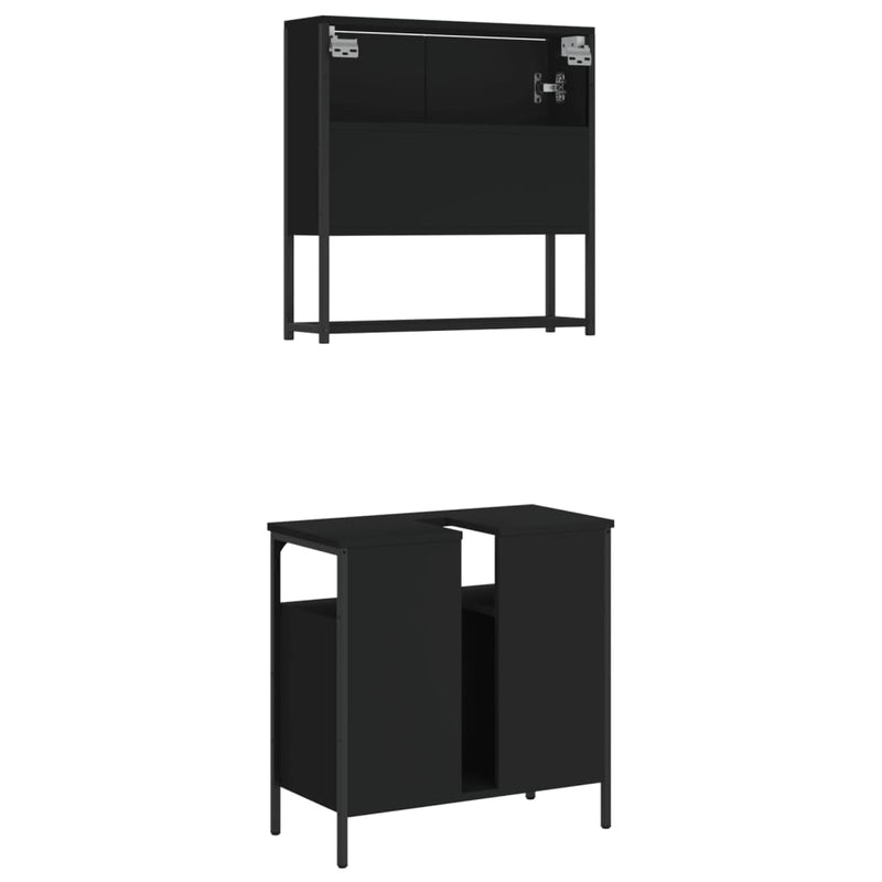 2 Piece Bathroom Furniture Set Black Engineered Wood