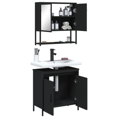 2 Piece Bathroom Furniture Set Black Engineered Wood