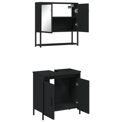 2 Piece Bathroom Furniture Set Black Engineered Wood