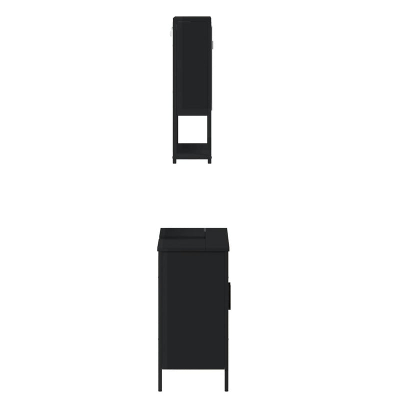 2 Piece Bathroom Furniture Set Black Engineered Wood