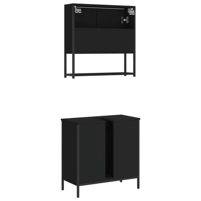 2 Piece Bathroom Furniture Set Black Engineered Wood