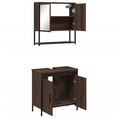 2 Piece Bathroom Furniture Set Brown Oak Engineered Wood