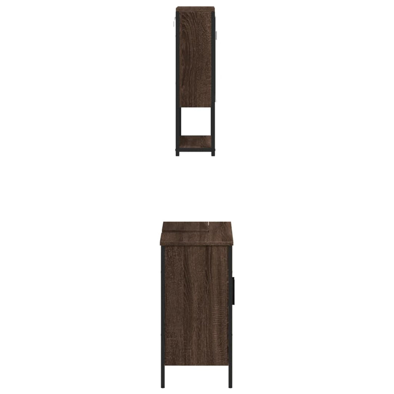 2 Piece Bathroom Furniture Set Brown Oak Engineered Wood