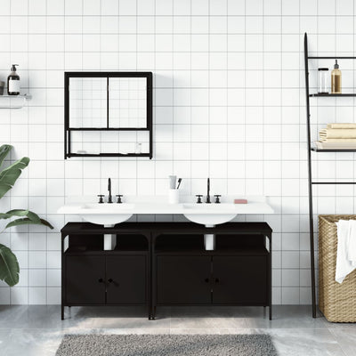 3 Piece Bathroom Furniture Set Black Engineered Wood