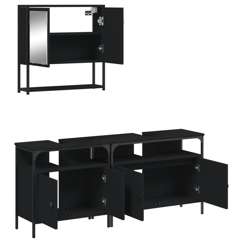 3 Piece Bathroom Furniture Set Black Engineered Wood