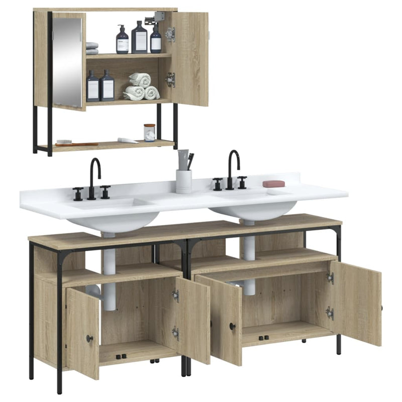 3 Piece Bathroom Furniture Set Sonoma Oak Engineered Wood