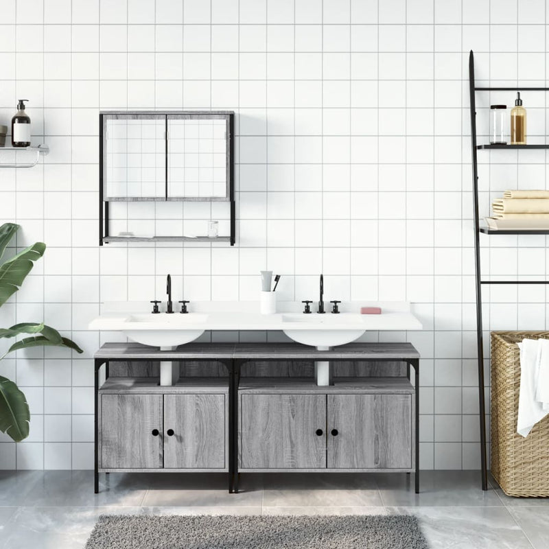 3 Piece Bathroom Furniture Set Grey Sonoma Engineered Wood