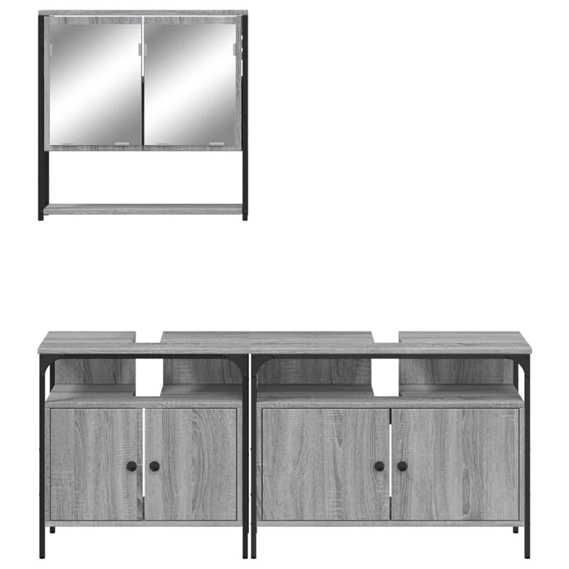 3 Piece Bathroom Furniture Set Grey Sonoma Engineered Wood