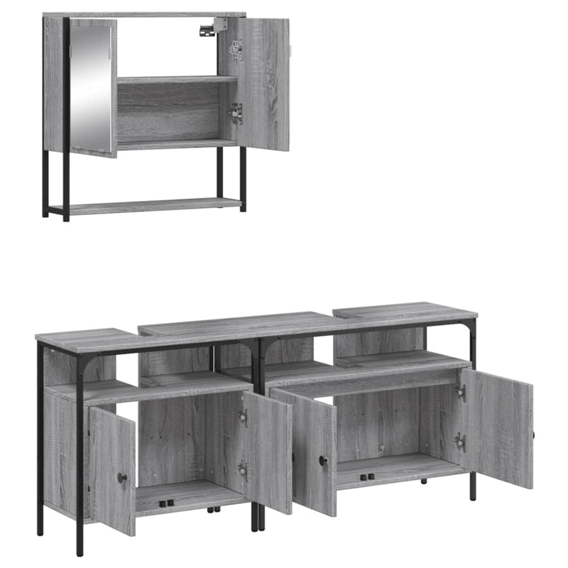 3 Piece Bathroom Furniture Set Grey Sonoma Engineered Wood