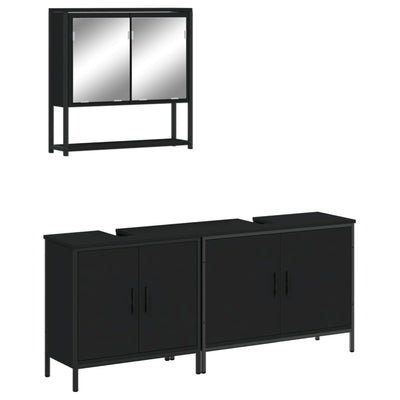 3 Piece Bathroom Furniture Set Black Engineered Wood