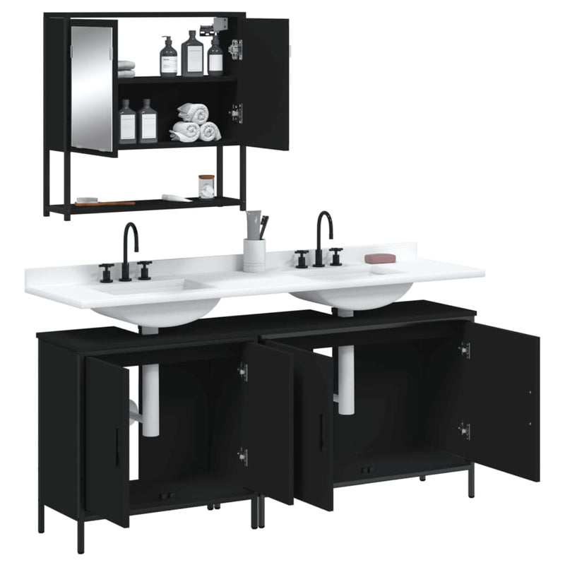 3 Piece Bathroom Furniture Set Black Engineered Wood